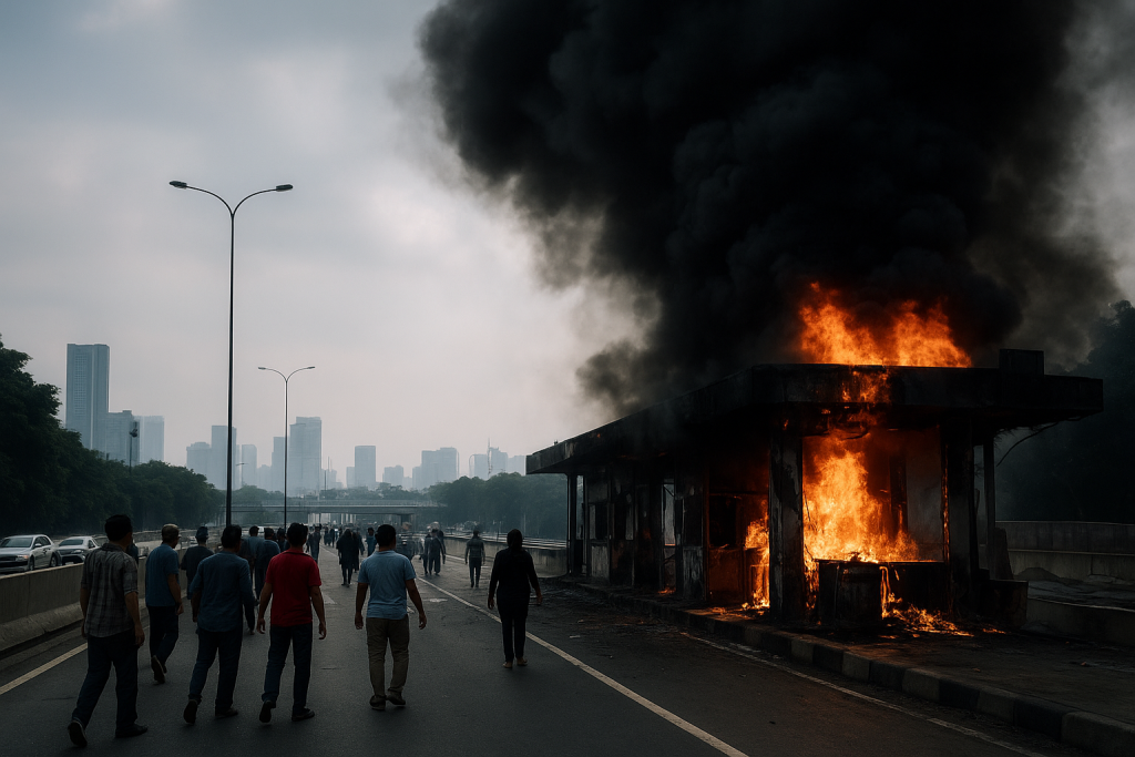 llustrasi Ruas Tol Terbakar - Warga Jaga Warga