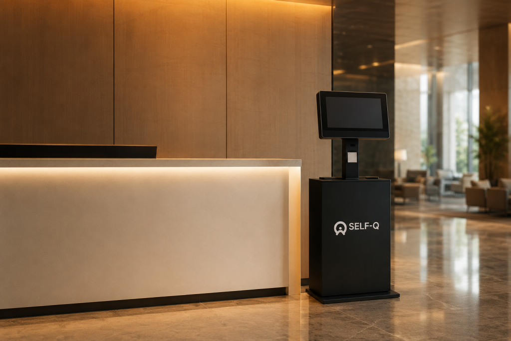 Ilustrasi Implementasi Self Check In Kiosk - Standing